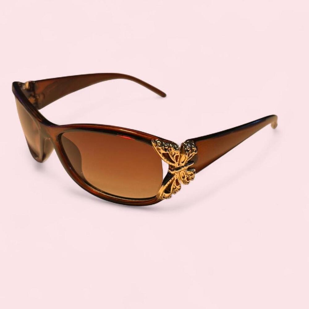 Women's Brown Sunglasses with Gold Butterfly Detail Fairycore eclectic fairy